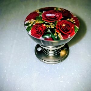 Red Rose Floral Resin Door Knob - Home Art